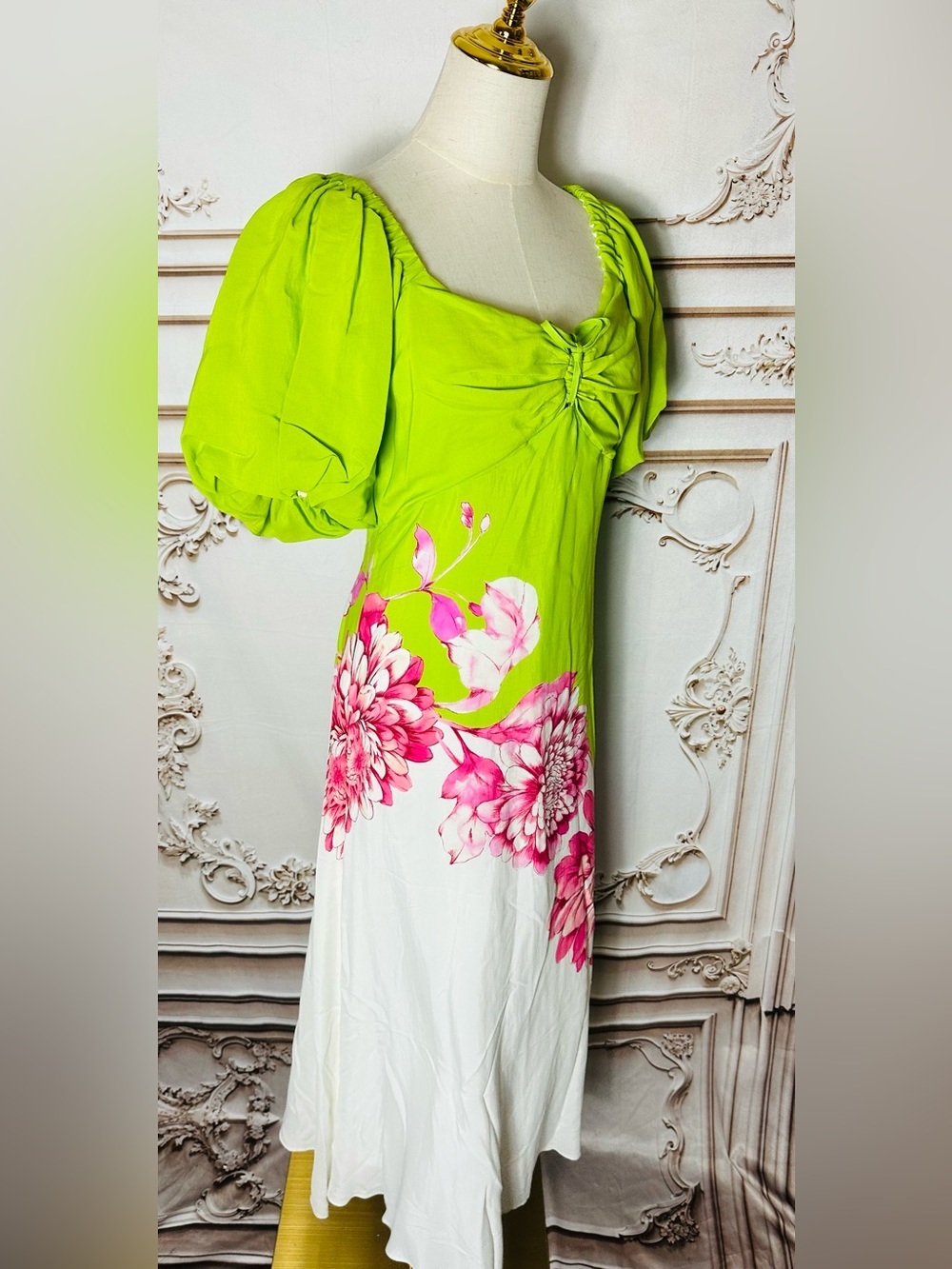Alex Marie Lime Green Maxi Dress with Pink Straps - Picture 2 of 15